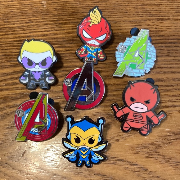 Disney | Jewelry | Disneys Marvel Avengers Trading Pins Set Of 7 | Poshmark